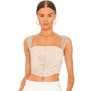 NEW DANIELLE GUIZIO Satin Ribbon Corset in Nude Cream Tan Beige Crop Top Tank XS